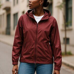 WOOLRICH Hybrid Windbreaker Utility Jacket S Beet Red Hood Packable Travel